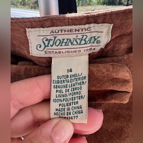 St Johns Bay Leather Suede Pants Brown Motorcycle High Waist Lined Size 14 - Picture 2 of 3